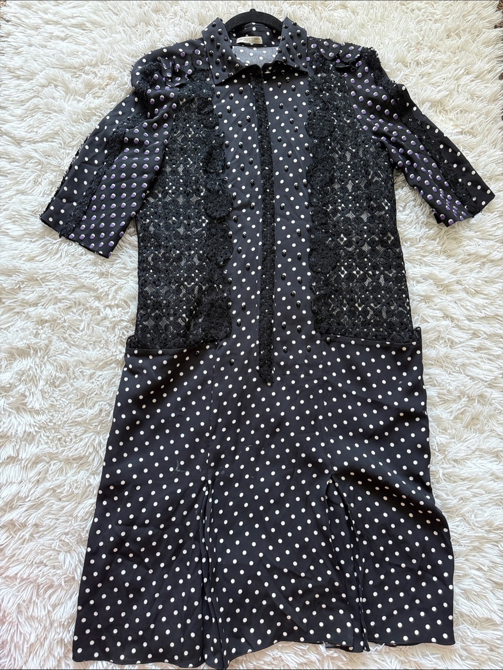 Bottega Veneta Black and White Polka Dot Embellished Blouse